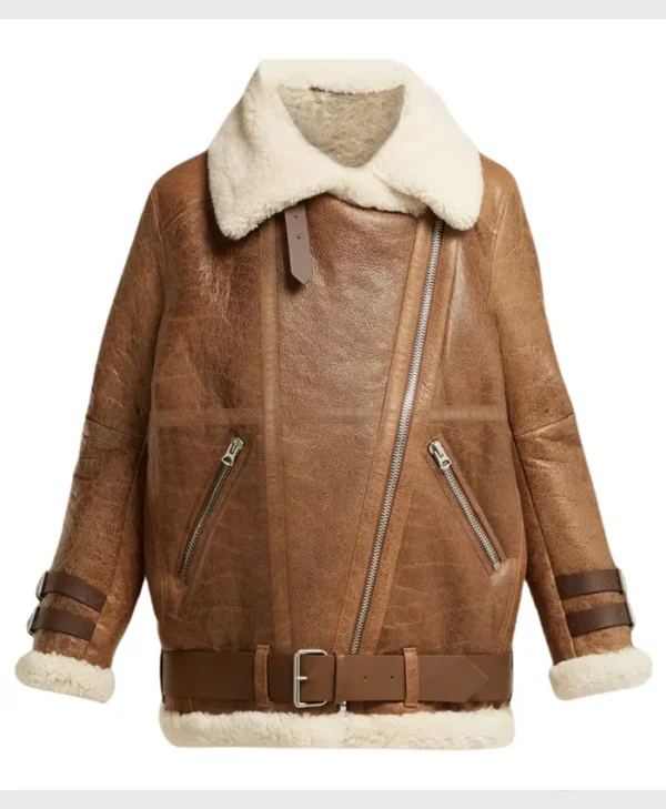 Women’s Brown B3 Bomber Aviator Shearling Jacket