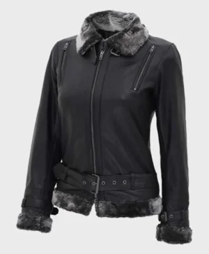 Womens Designer Shearling Black Jacket