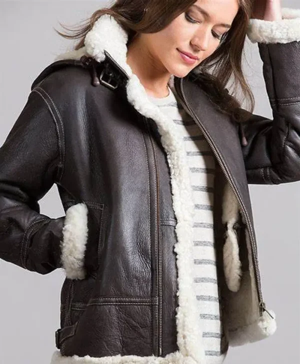 Womens Sheepskin Shearling Fur Biker Jacket