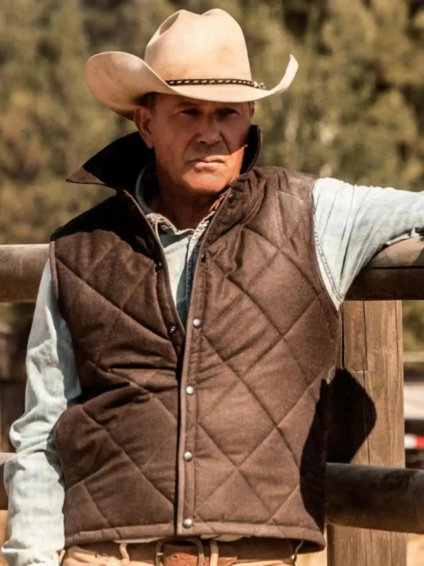 Yellowstone Kevin Costner Brown Quilted Cotton Vest