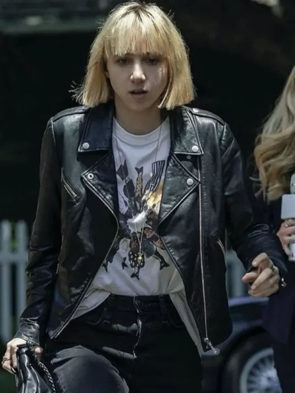 Zoe Kazan Clickbait Black Biker Leather Jacket