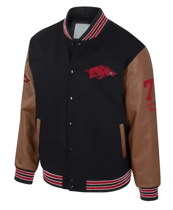 Arkansas Razorbacks Black and Brown Letterman Jacket