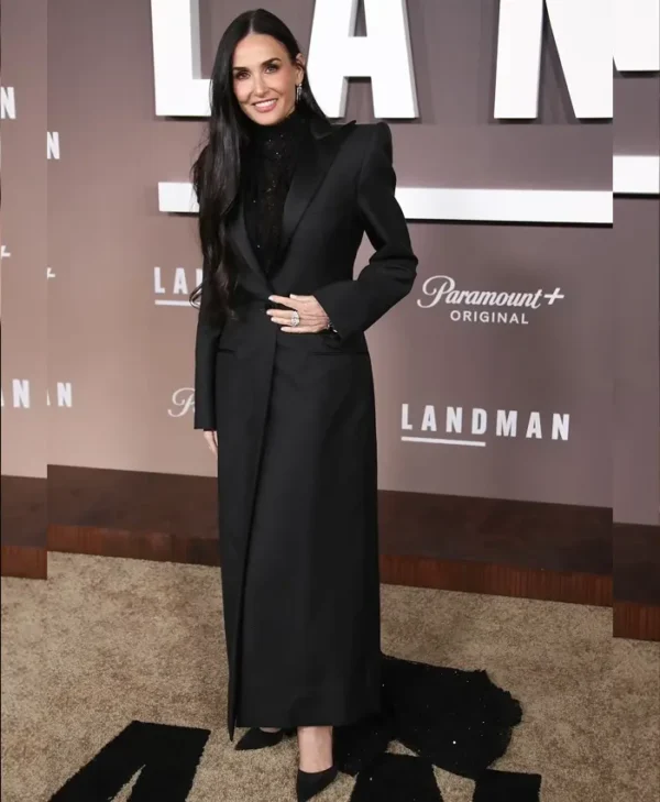 Demi Moore Landman Premiere Black Long Coat