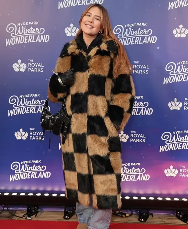 Mimi Webb Black And Brown Checked Fur Coat