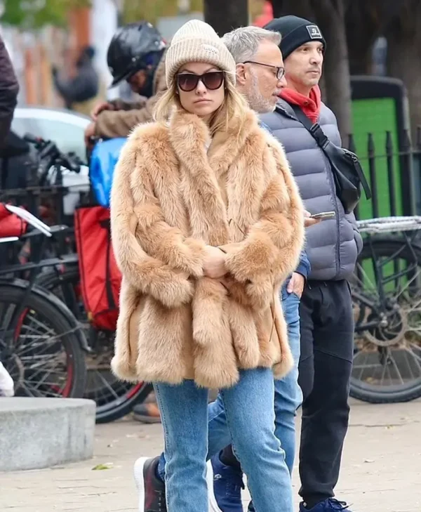 Olivia Wilde New York Tan Faux Fur coat