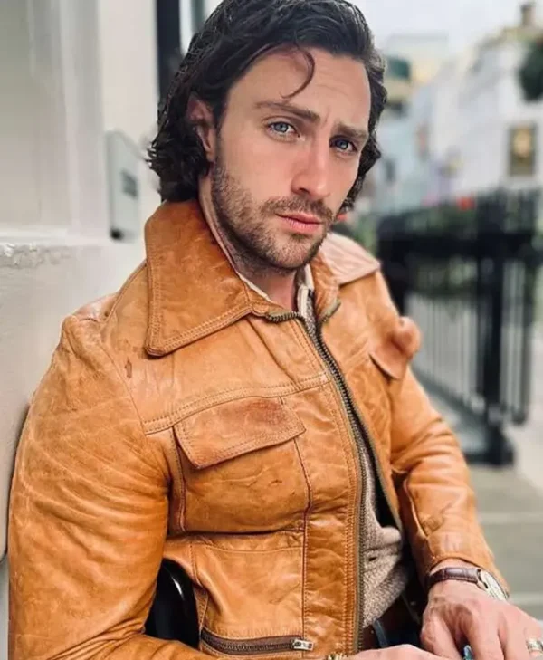 Aaron Taylor-Johnson Brown Leather Jacket