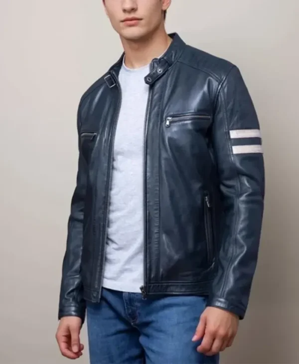 Biker Pure Leather Blue Jacket