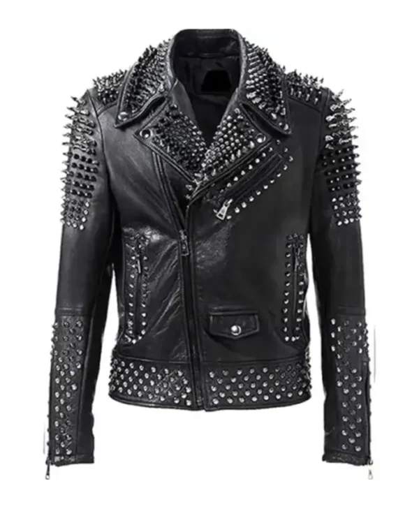 Black Punk Leather Spikes Studs Zipper Jacket