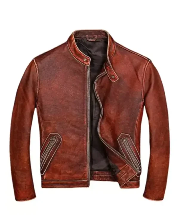 Classic Casual Vintage Leather Biker Jacket