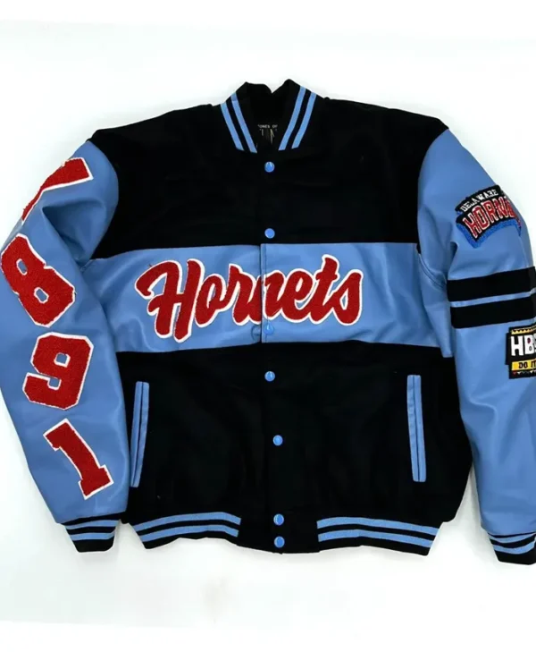 Delaware State Ole Skool Blue and Black Letterman Jacket