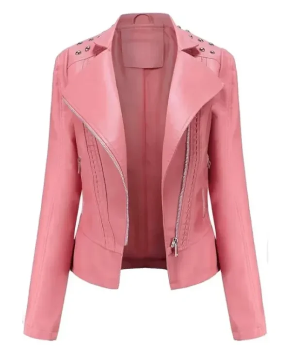 Evelyn Hot Pink Studded Leather Biker Jacket