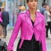 Jessica Alba Hot Pink Biker Leather Jacket