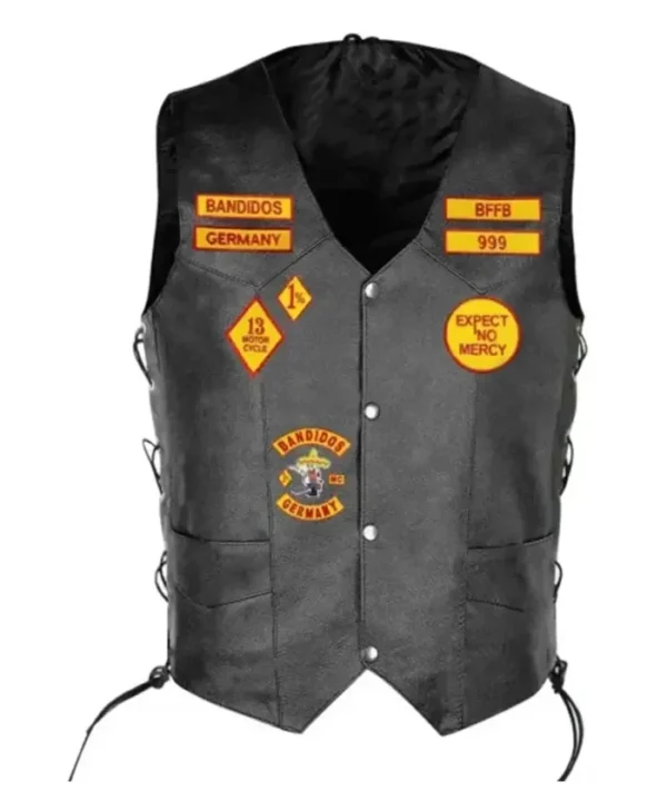 Men Bandidos Black Leather Vest