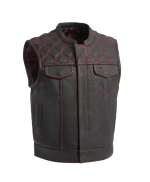Men Black Diamond Black Leather Vest