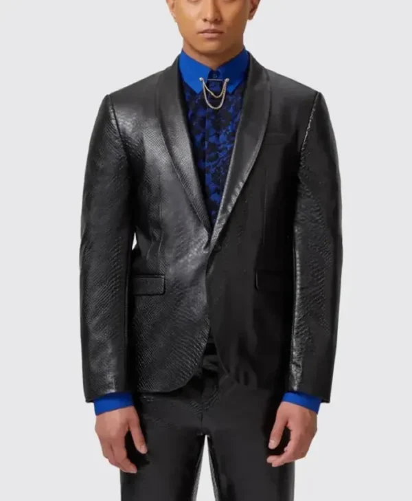 Men's Trinity Faux Leather Snakeskin Black Suit