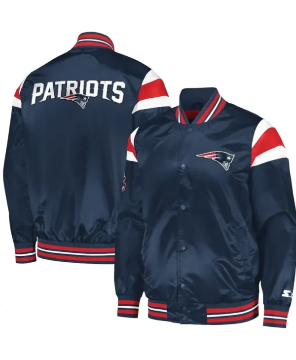 New England Patriots Full-Snap Navy Satin Varsity Jacket