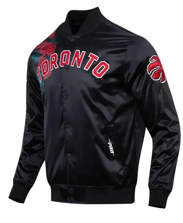 Toronto Raptors Black Roses Full-Snap Satin Varsity Jacket