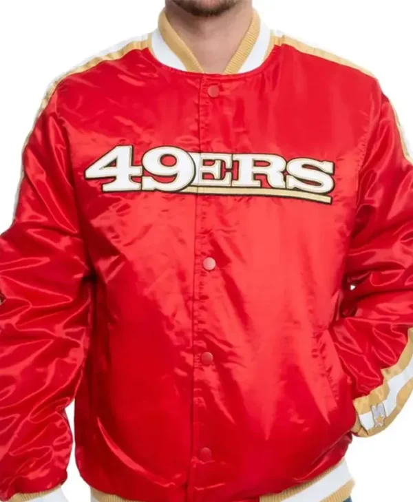 49ERS SF Red Satin Varsity Bomber Jacket