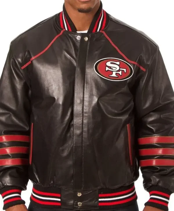 49ers San Francisco Black Leather Bomber Jacket