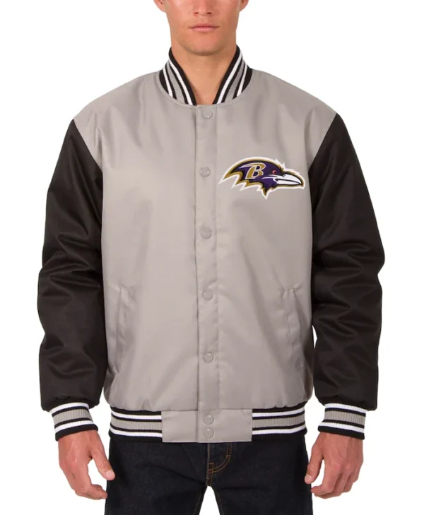 Baltimore Ravens Poly Twill Grey and Black Varsity Jacket