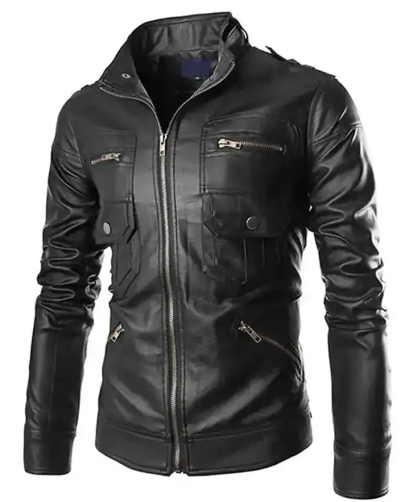 Biker Black Leather Jacket Slim Fit