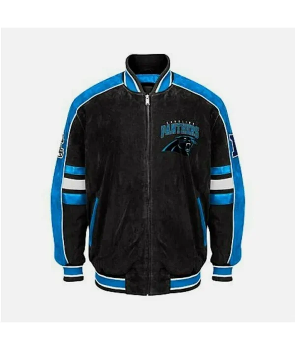 Carolina Panthers Black and Blue Suede Bomber Jacket