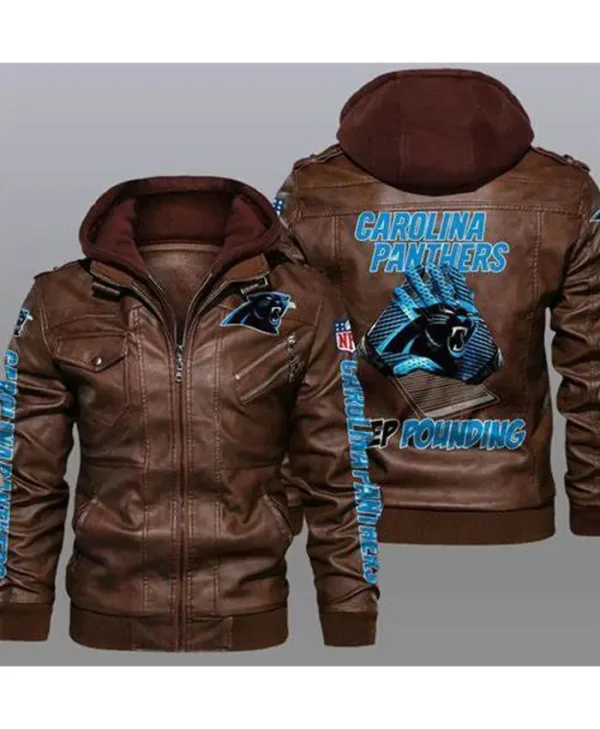 Carolina Panthers Brown Bomber Leather Jacket