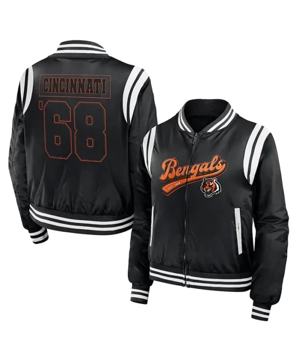 Cincinnati Bengals Full-Zip Satin Varsity Jacket