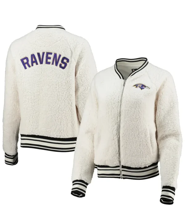 Henri Baltimore Ravens Cream Sherpa Bomber Jacket