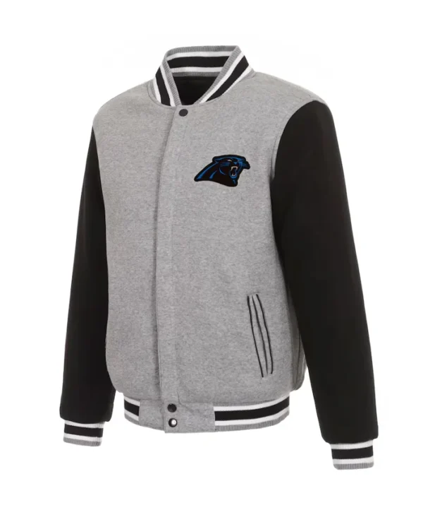 Maury Carolina Panthers Grey and Black Bomber Jacket