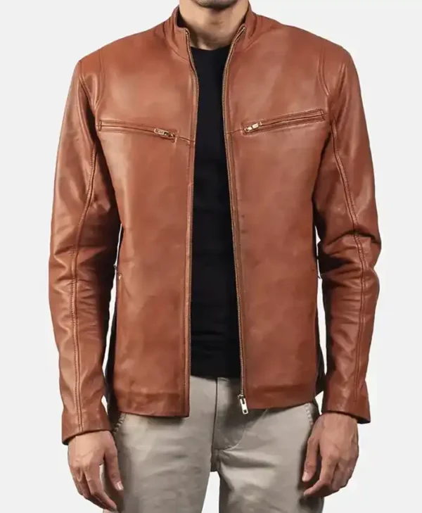 Men Biker Leather Brown Jacket