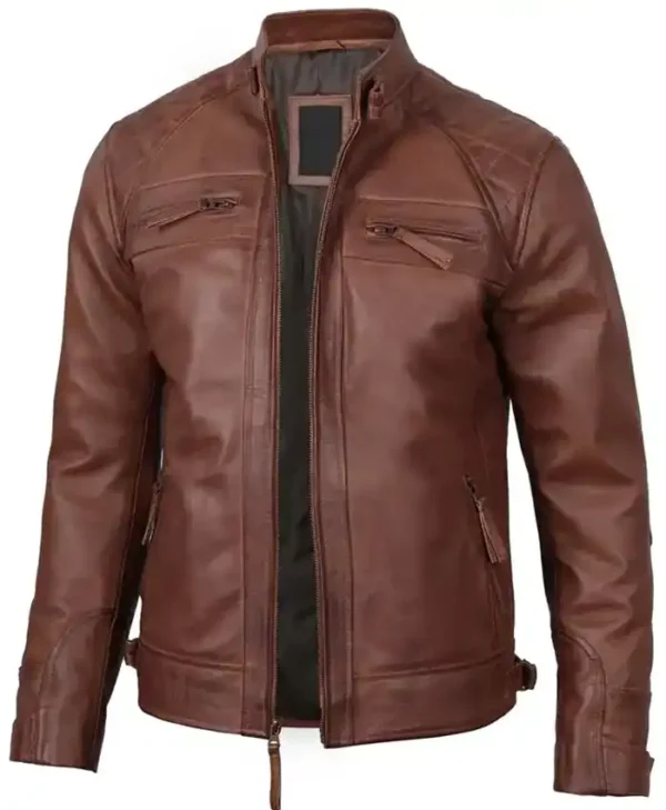 Men Quilted Dark Brown Biker Leather Jacket