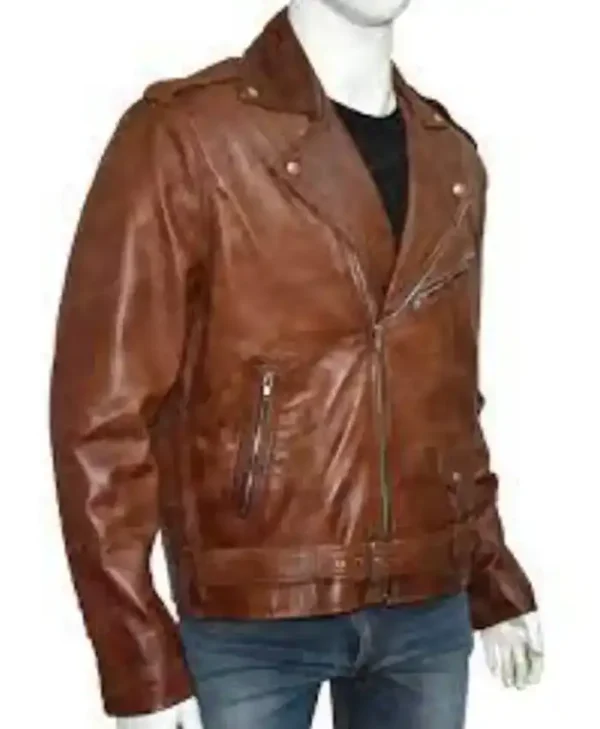 Men’s Brown Brando Style Biker Leather Jacket