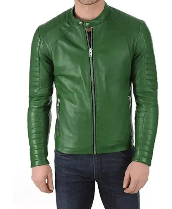 Men’s Leather Biker Lambskin Green Jacket