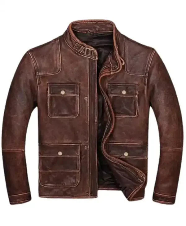 Men’s Motorcycle Distressed Brown Leather Jacket