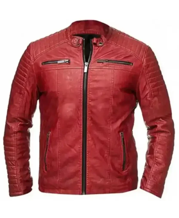 Men’s Quilted Red Biker Leather Jacket