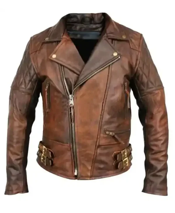 Mens Vintage Distressed Quilted Motorcycle Jacket