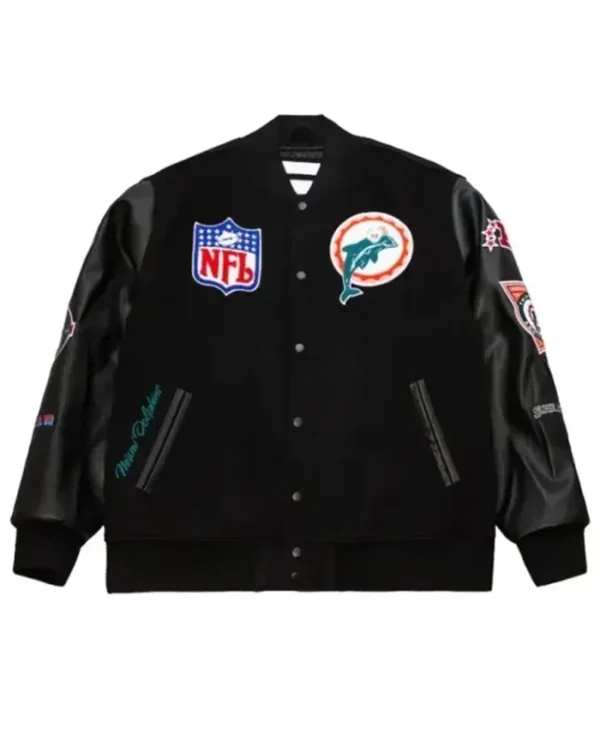 Miami Dolphins Black Out Vintage Letterman Varsity Jacket