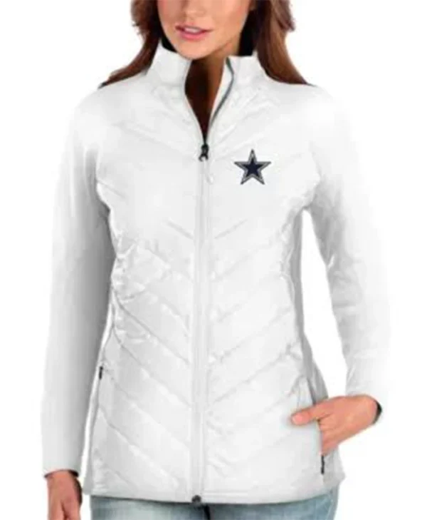 NFL Amy Dallas Cowboys White Quilted Zip Jacket