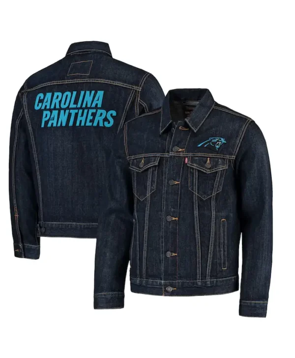 NFL Carolina Panthers Mattie Black Denim Trucker Jacket