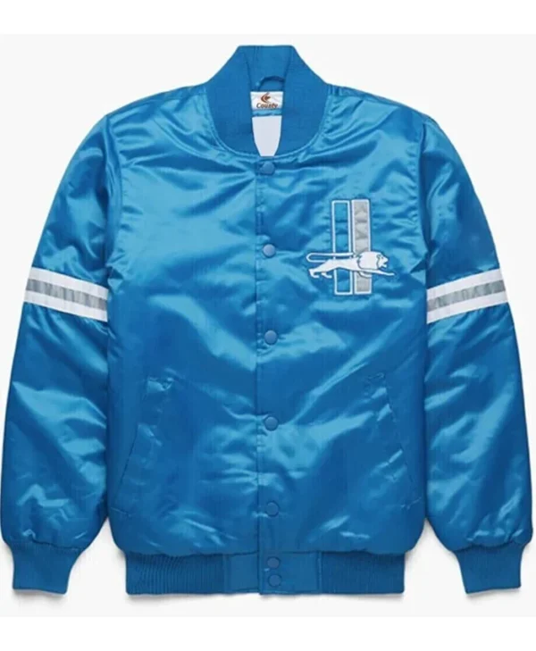 NFL Detroit Lions 80s Sky Blue Satin Varsity Jacket