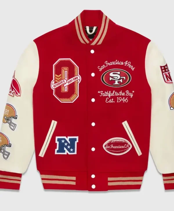 OVO San Francisco 49ers Red Wool Varsity Jacket