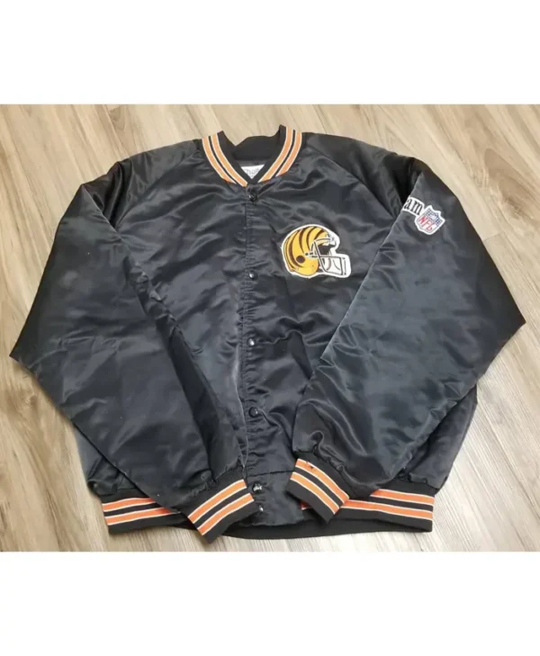 Obie Cincinnati Bengals Black Vintage Satin Varsity Jacket