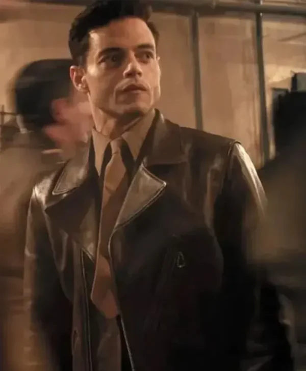 Rami Malek The Amateur 2025 Brown Leather Jacket