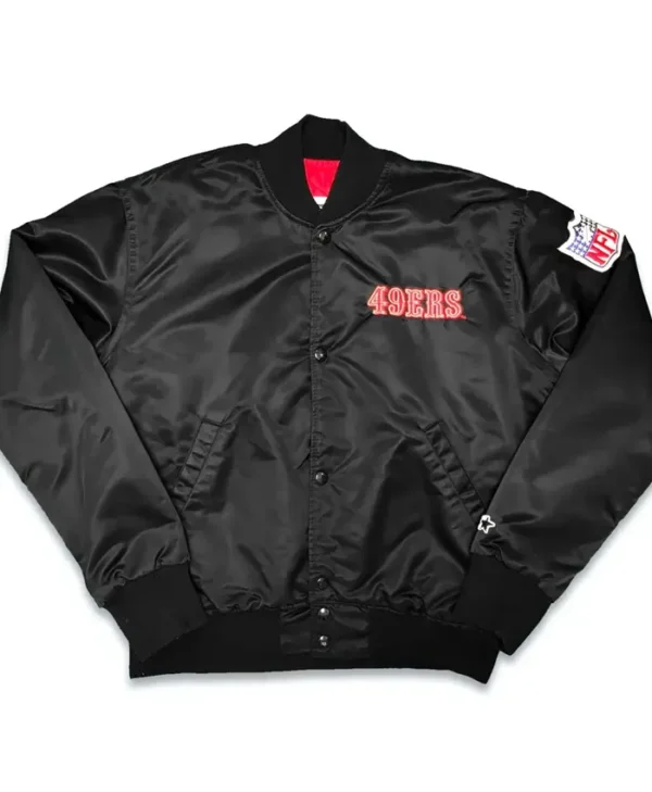 San Francisco 49ers 90s Black Satin Varsity Jacket