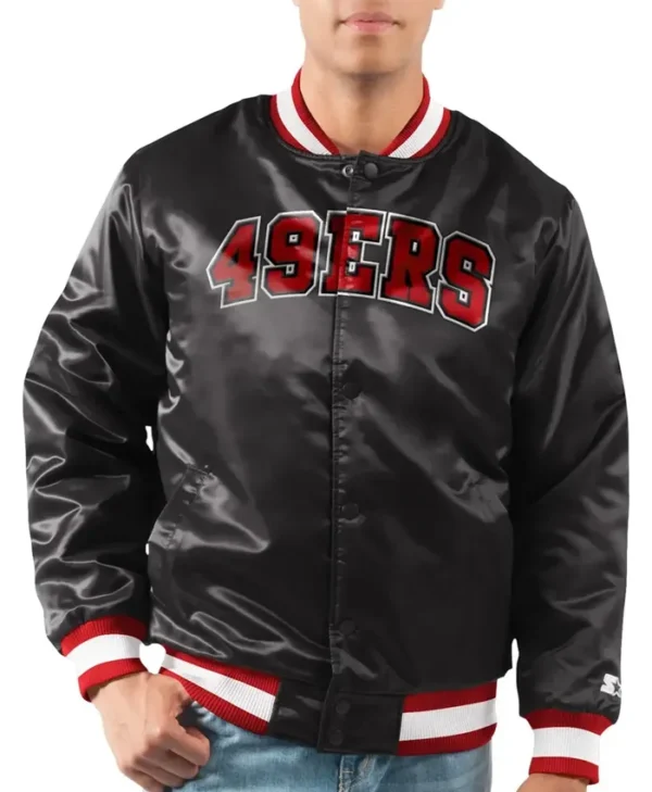 San Francisco 49ers Ace Black Satin Varsity Jacket