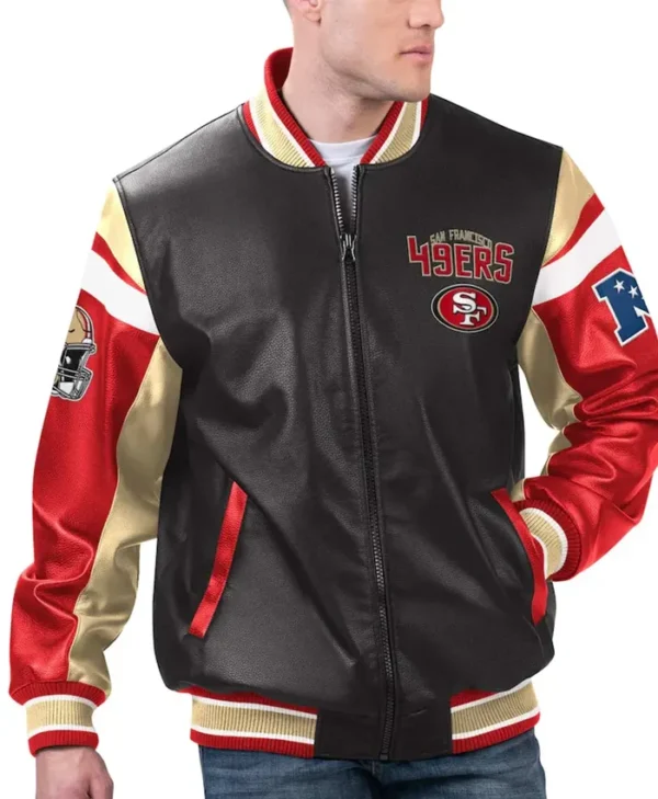 San Francisco 49ers Black Varsity Zip Leather Jacket