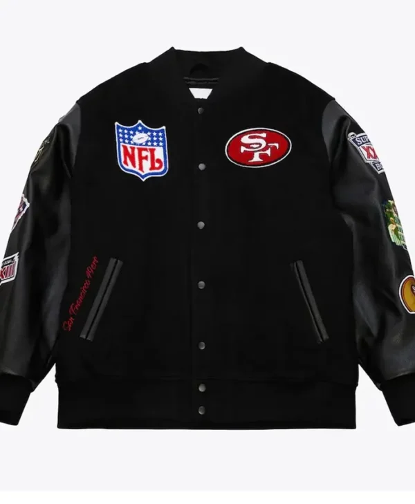 San Francisco 49ers Blackout Logo Satin Varsity Jacket