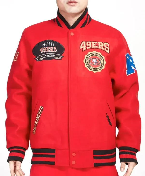 San Francisco 49ers Crest Emblem Red Wool Jacket