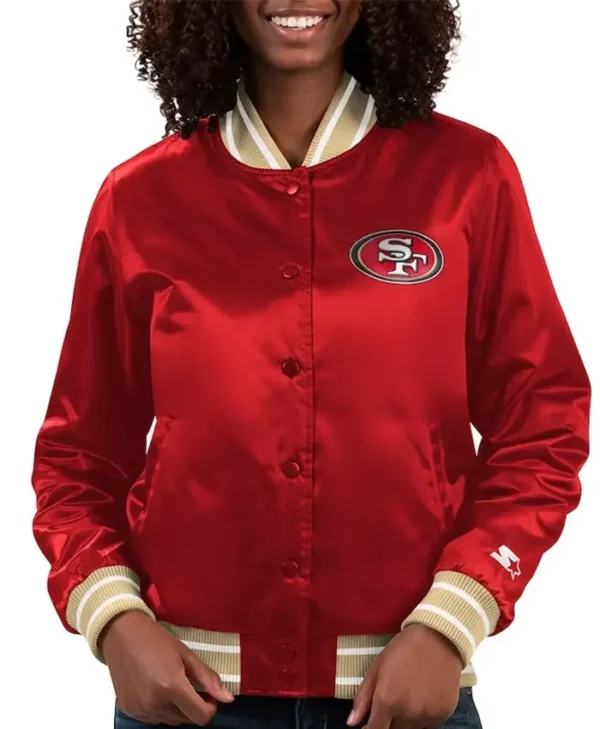 San Francisco 49ers Full Count Red Satin Varsity Jacket